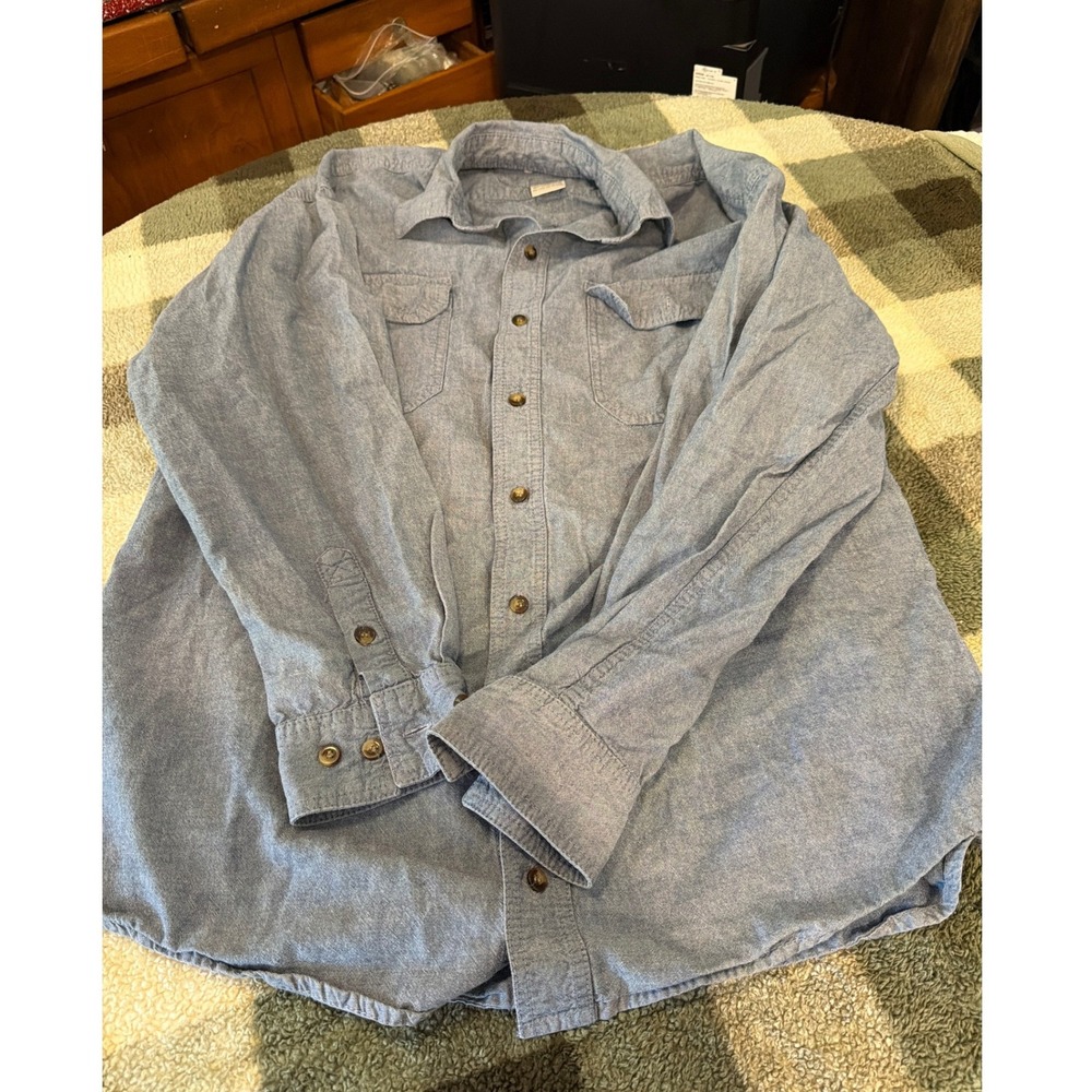 Mens KEY Blue Chambray Long Sleeve Button Down Utility Work Shirt Two Pocket XL